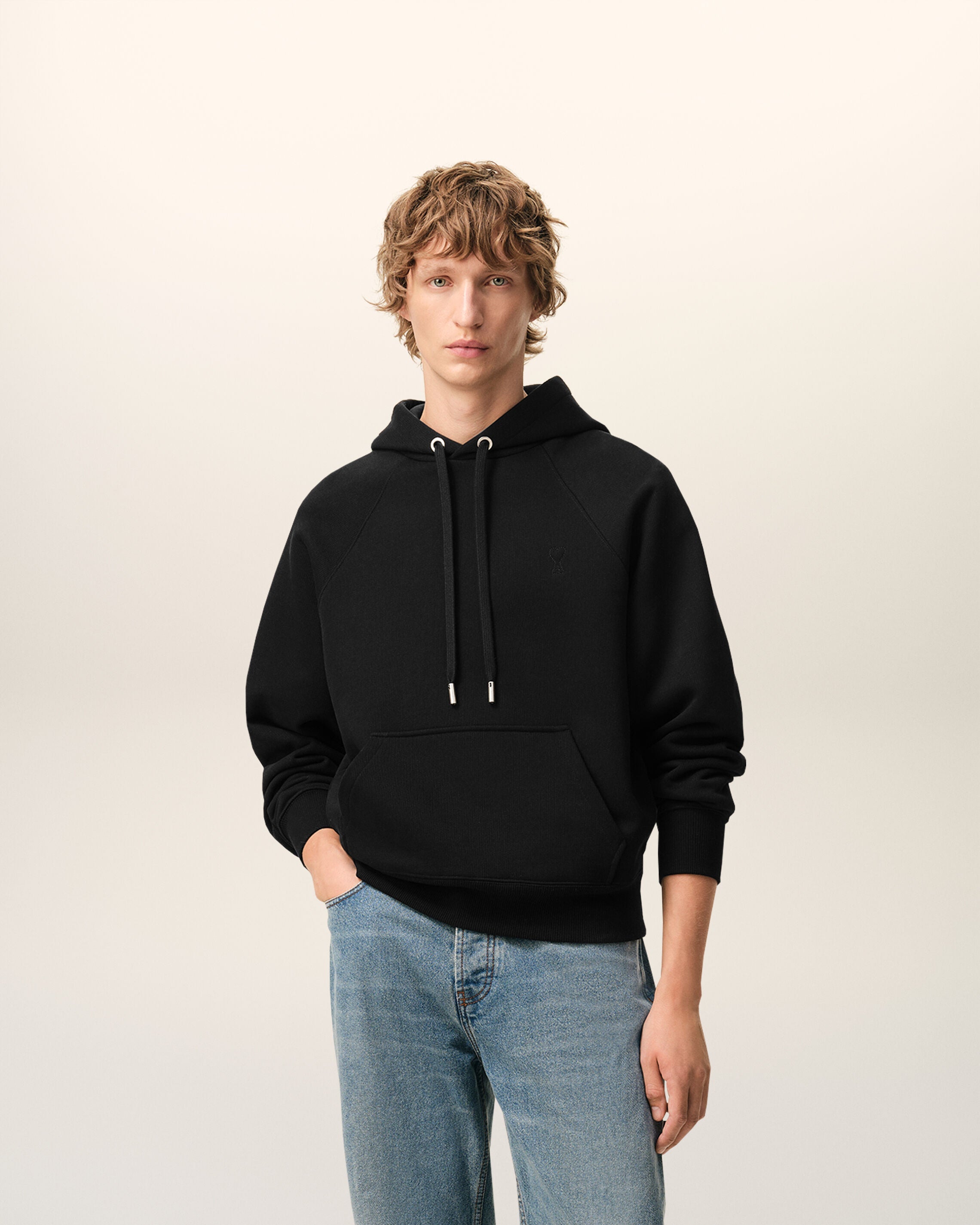 Black Cotton Embossed Ami De Coeur Hoodie