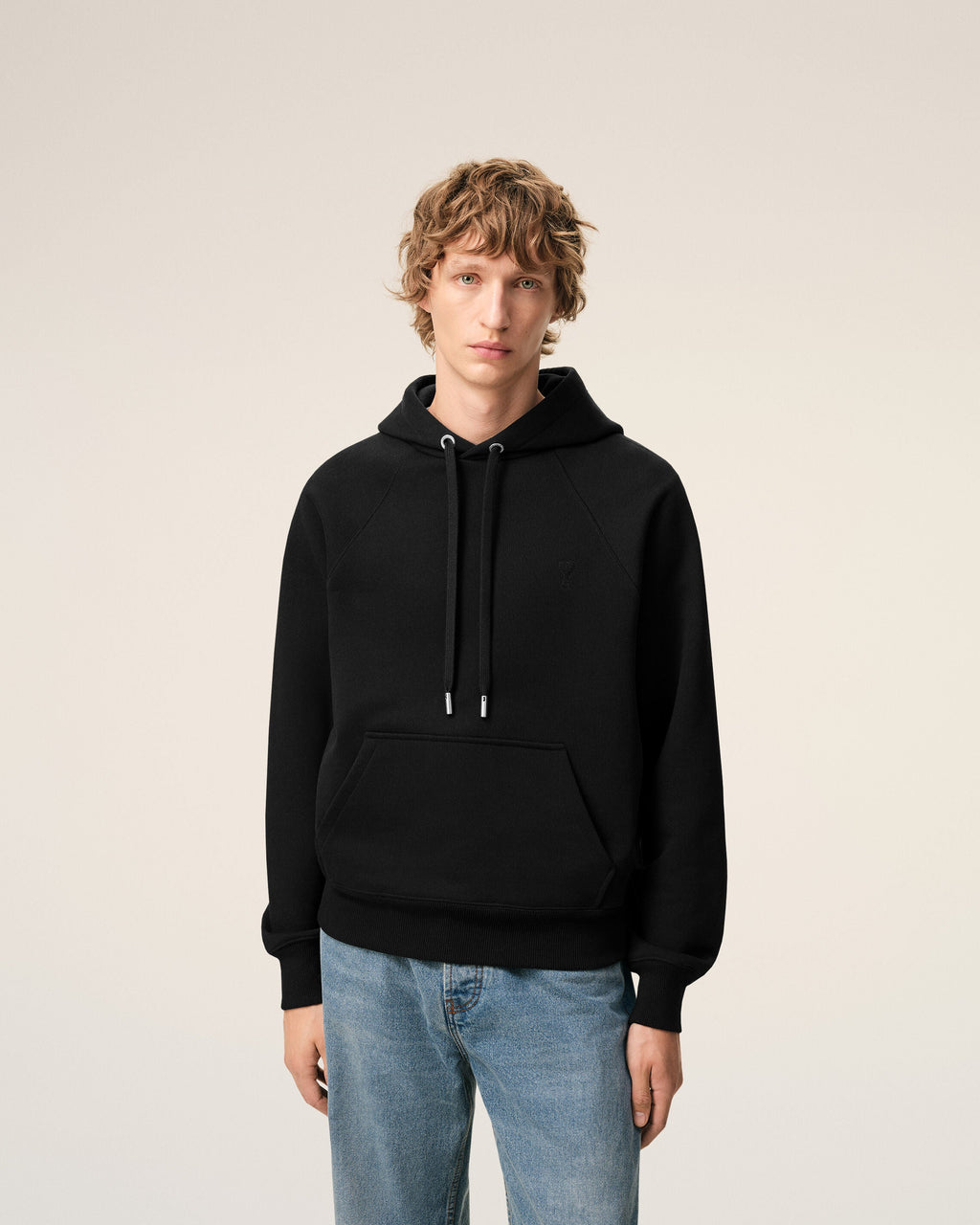 Black Cotton Embossed Ami De Coeur Hoodie