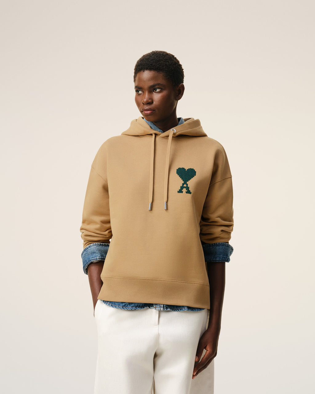 Beige Cotton Ami De Coeur Hoodie