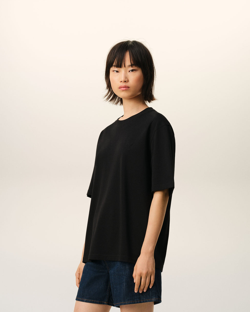 Black Cotton Embossed Ami De Coeur T-shirt