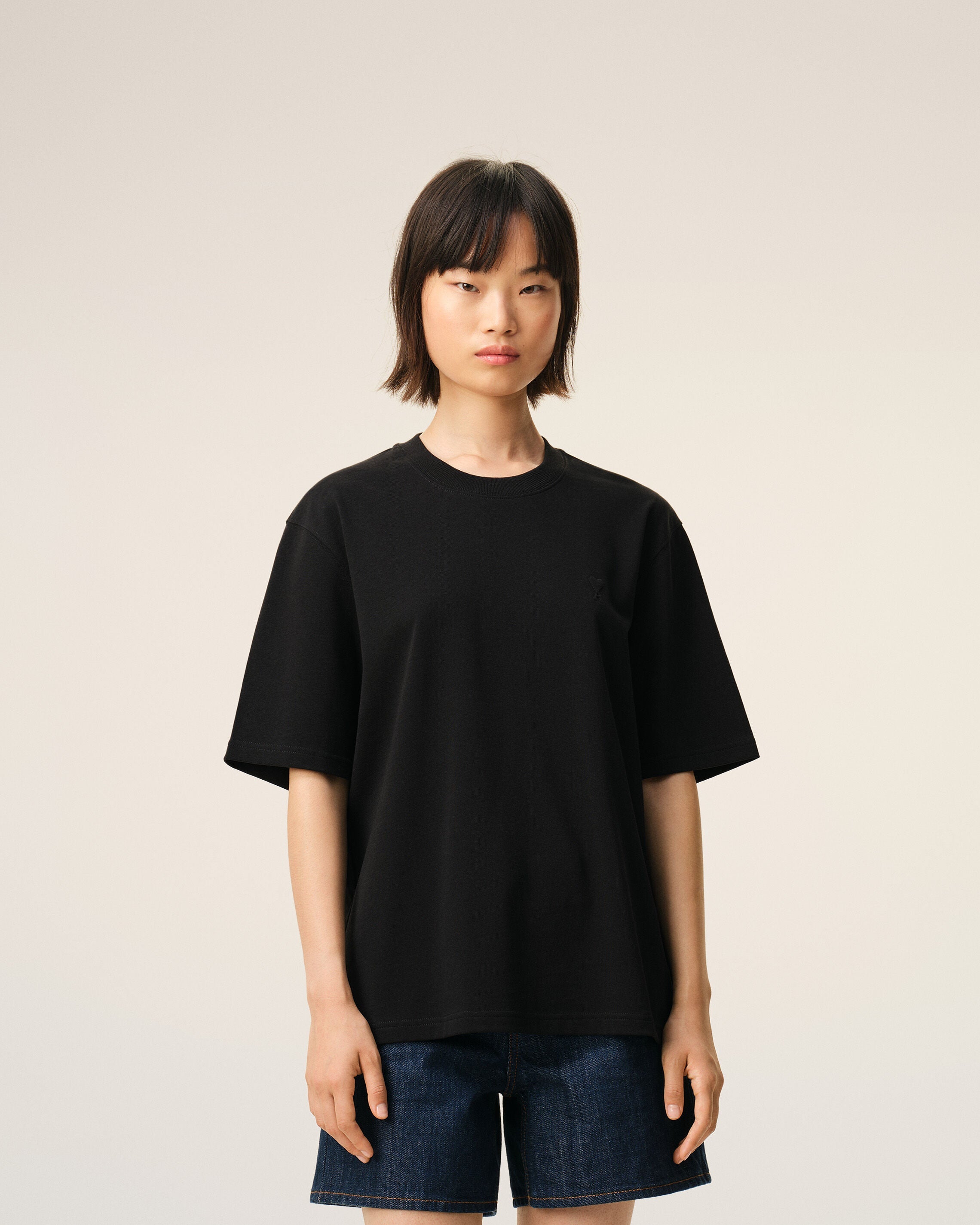 Black Cotton Embossed Ami De Coeur T-shirt