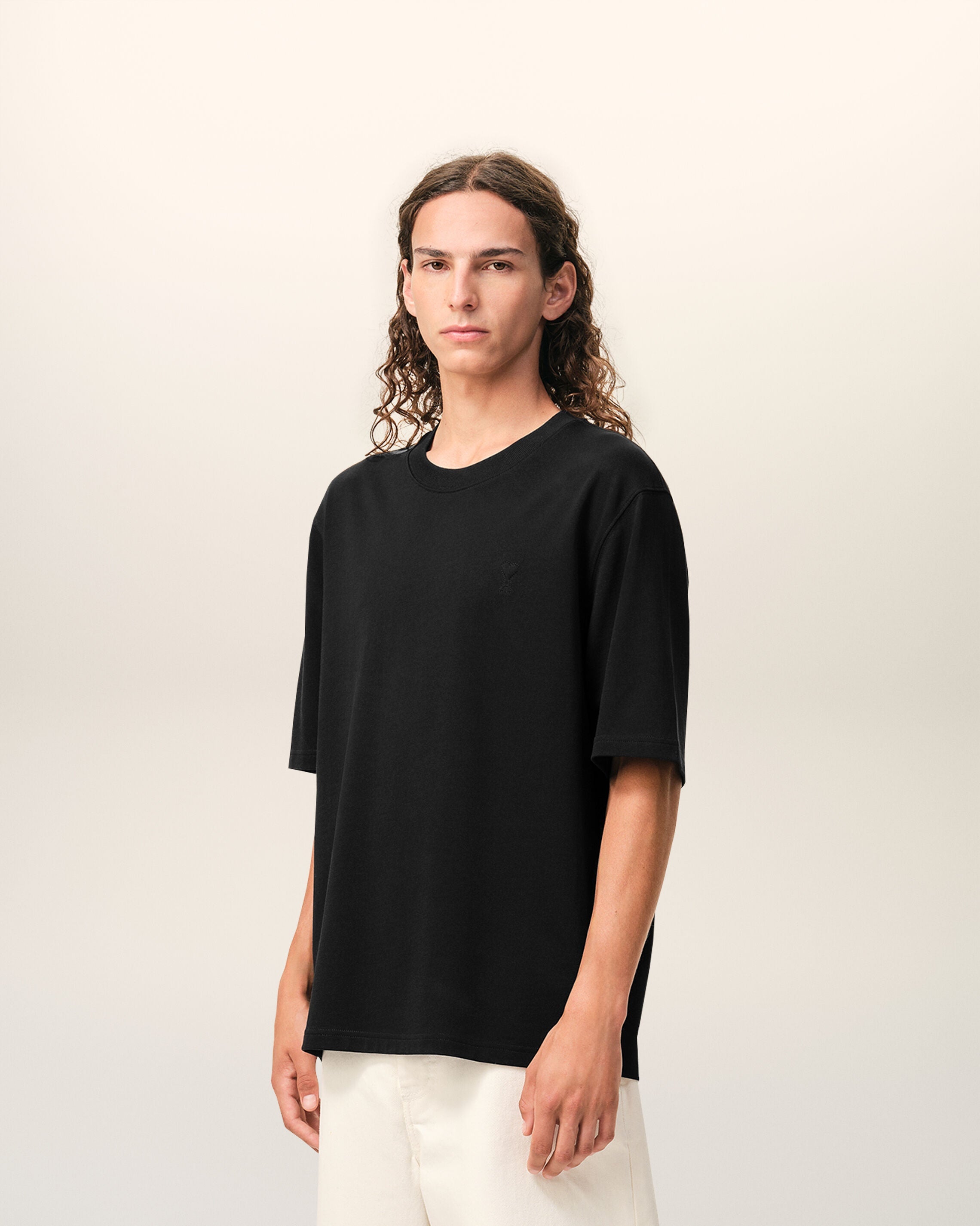 Black Cotton Embossed Ami De Coeur T-shirt
