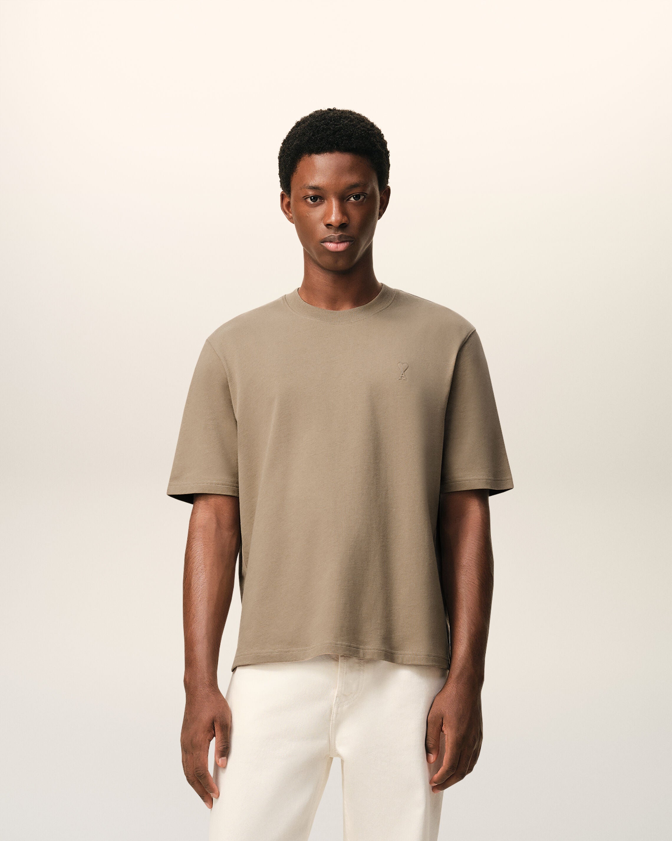 Beige Cotton Embossed Ami De Coeur T-shirt