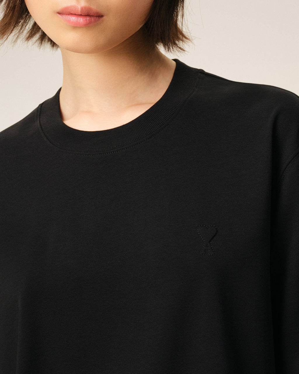 Black Cotton Embossed Ami De Coeur T-shirt