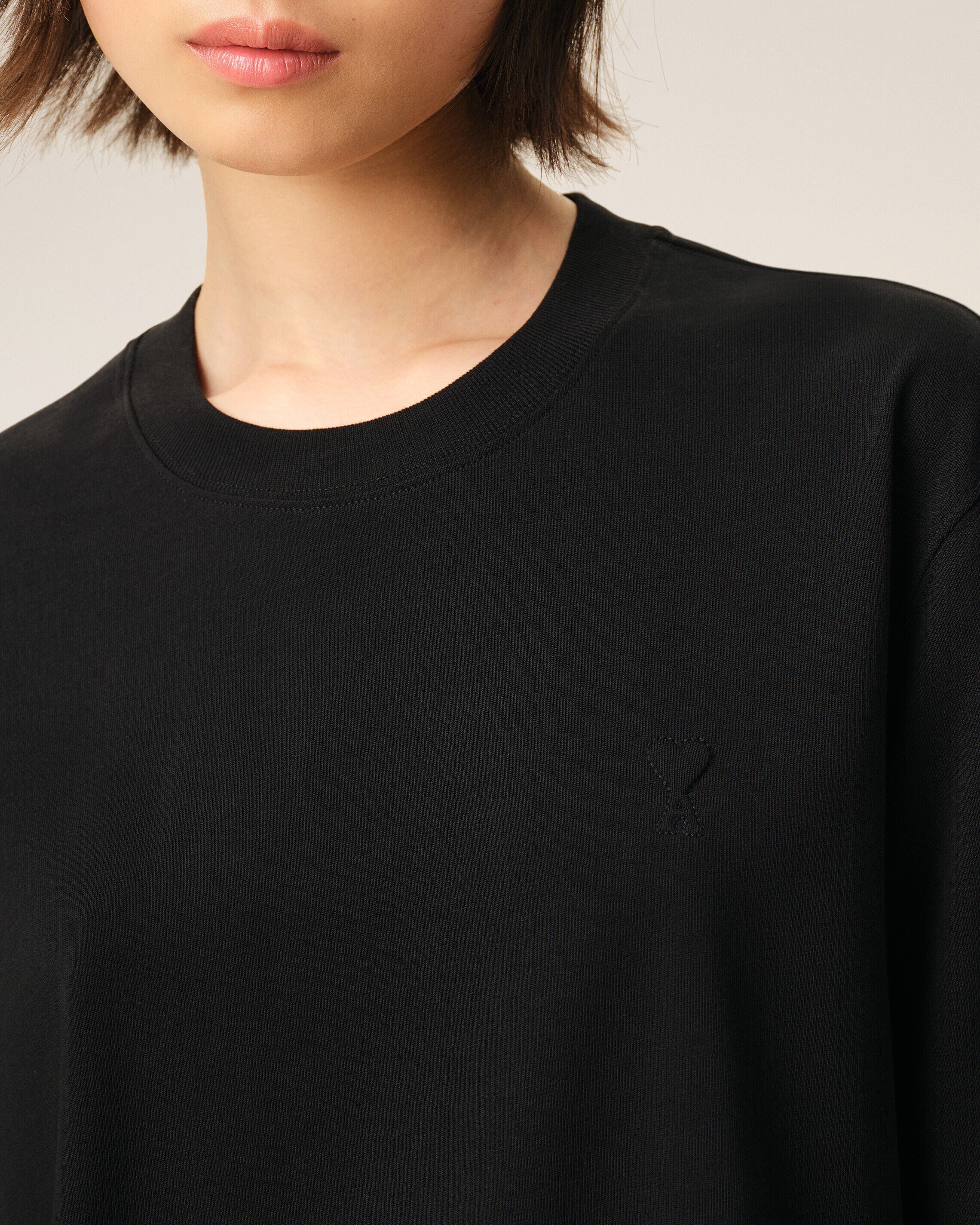 Black Cotton Embossed Ami De Coeur T-shirt