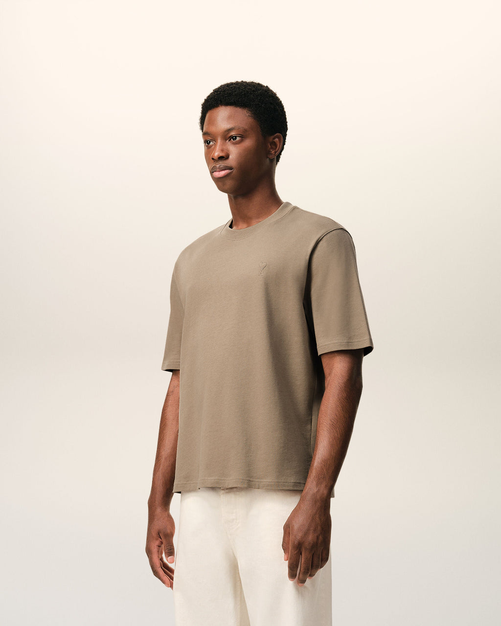 Beige Cotton Embossed Ami De Coeur T-shirt
