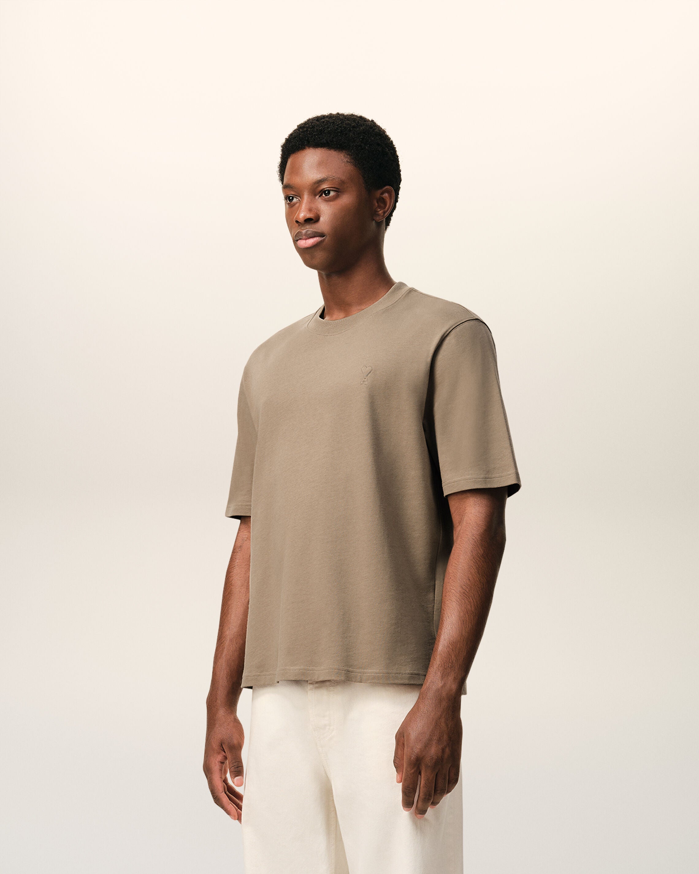 Beige Cotton Embossed Ami De Coeur T-shirt