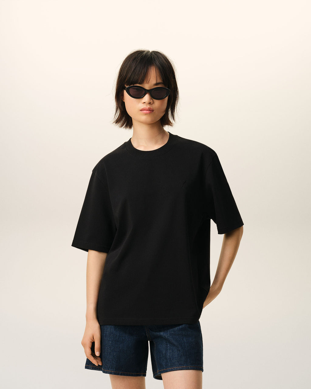 Black Cotton Embossed Ami De Coeur T-shirt