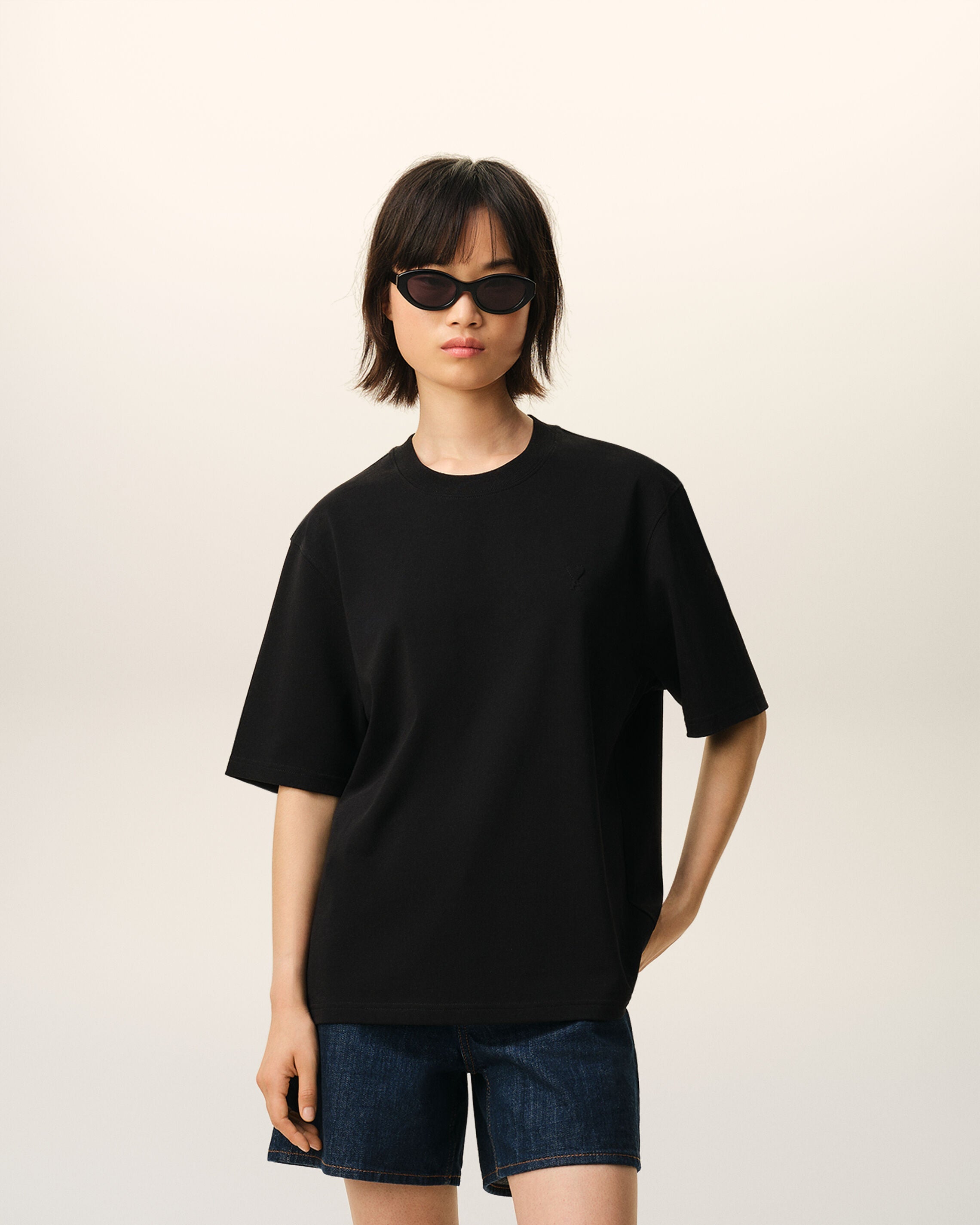 Black Cotton Embossed Ami De Coeur T-shirt