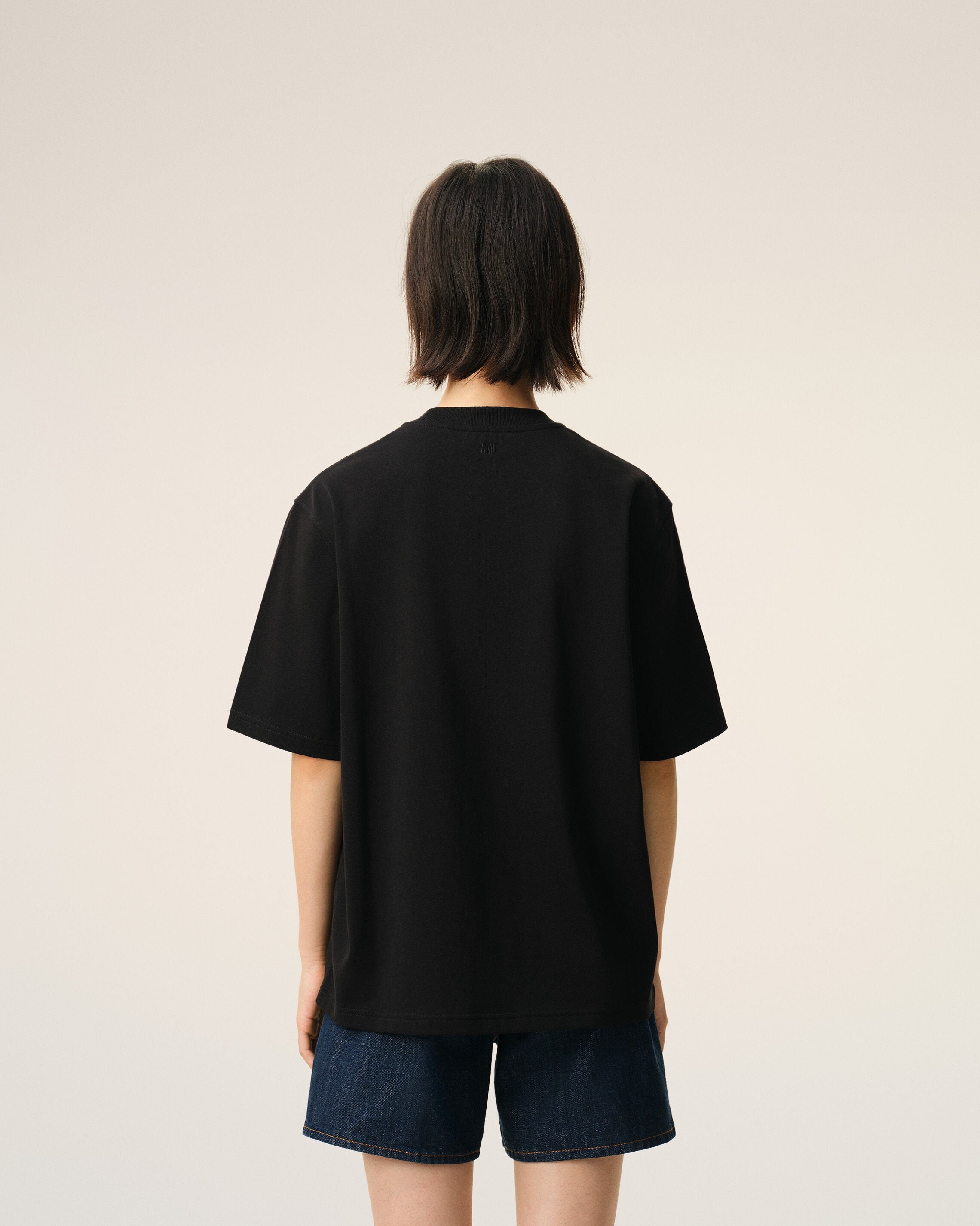 Black Cotton Embossed Ami De Coeur T-shirt