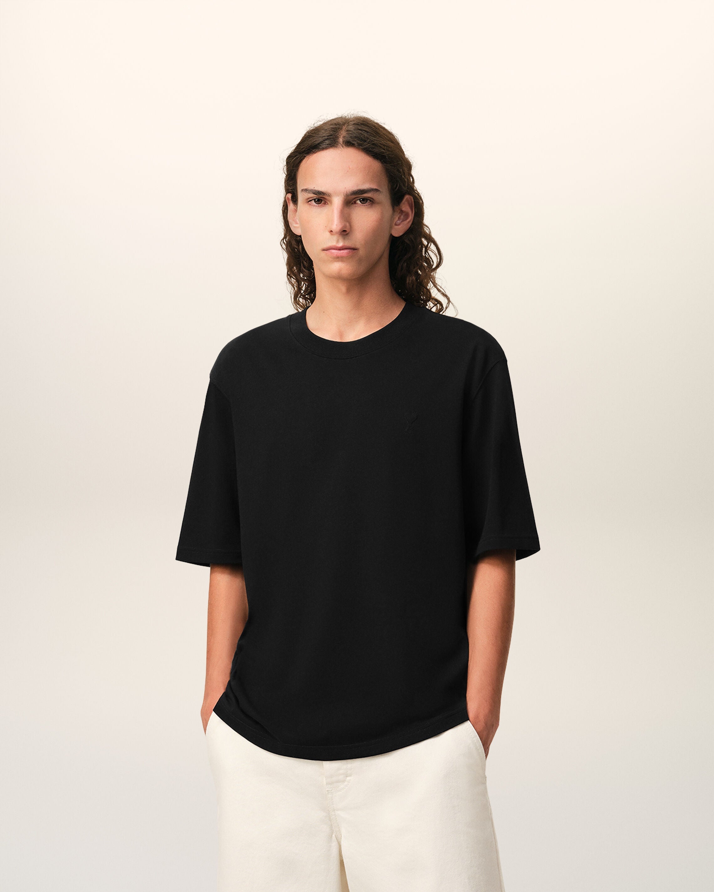 Black Cotton Embossed Ami De Coeur T-shirt