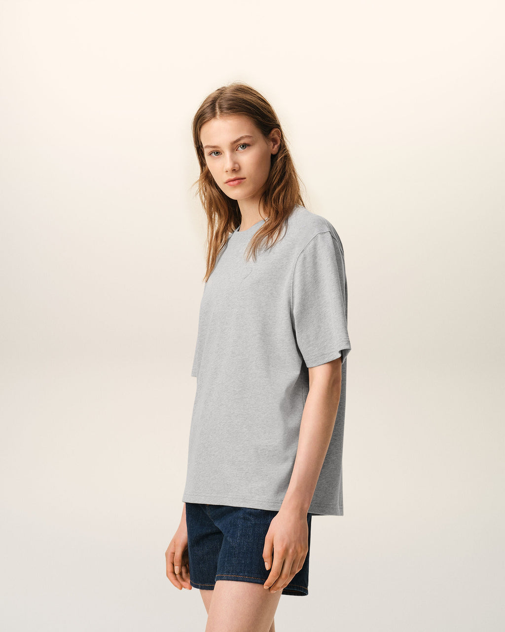 Grey Cotton Ami De Coeur Embossed T-shirt