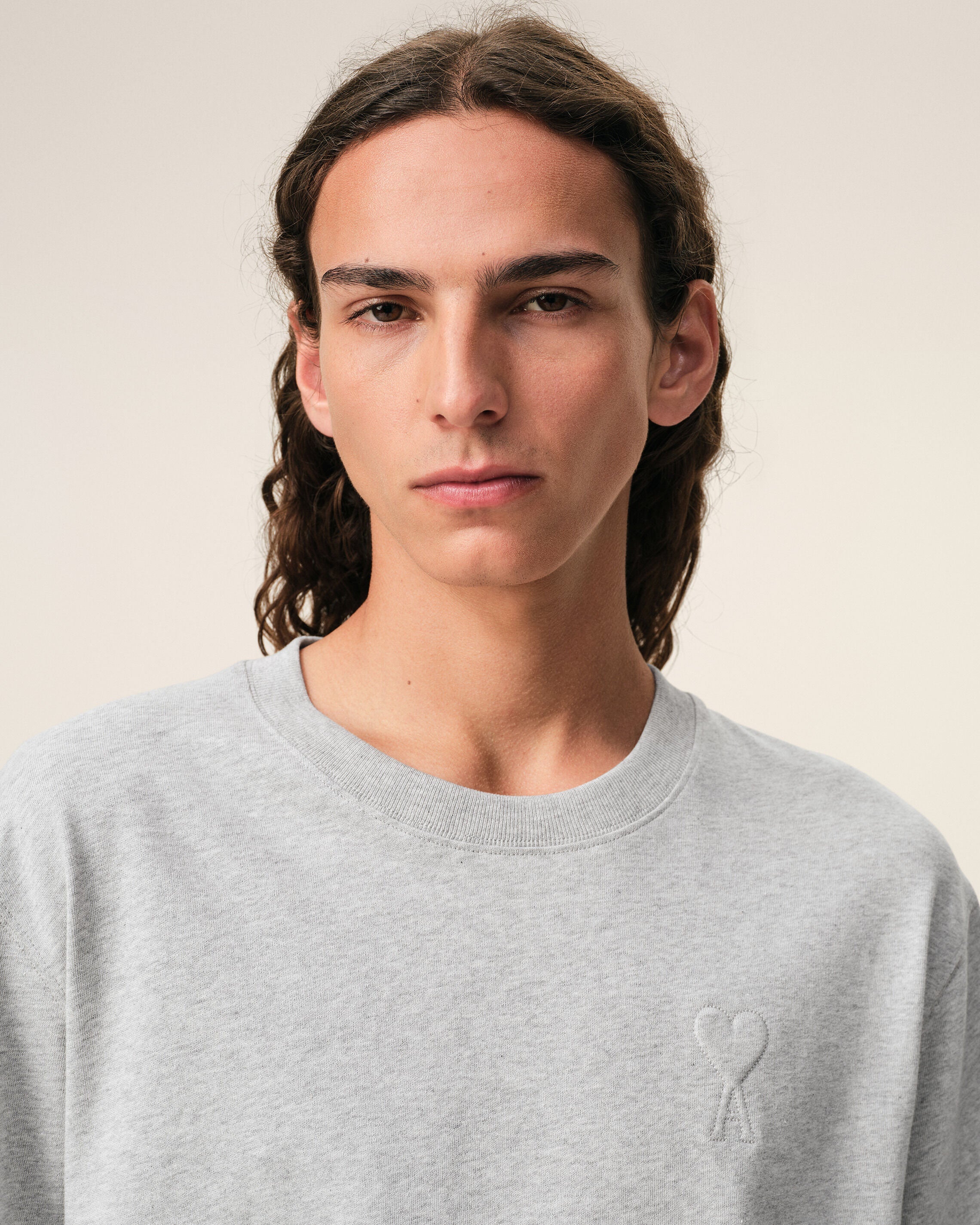 Grey Cotton Ami De Coeur Embossed T-shirt