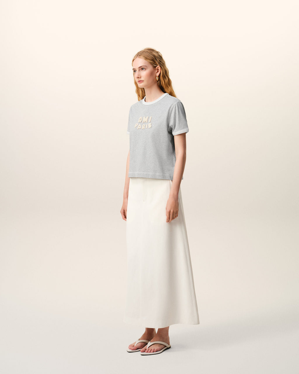 Grey Cotton Ami Paris Knitted Patch T-shirt