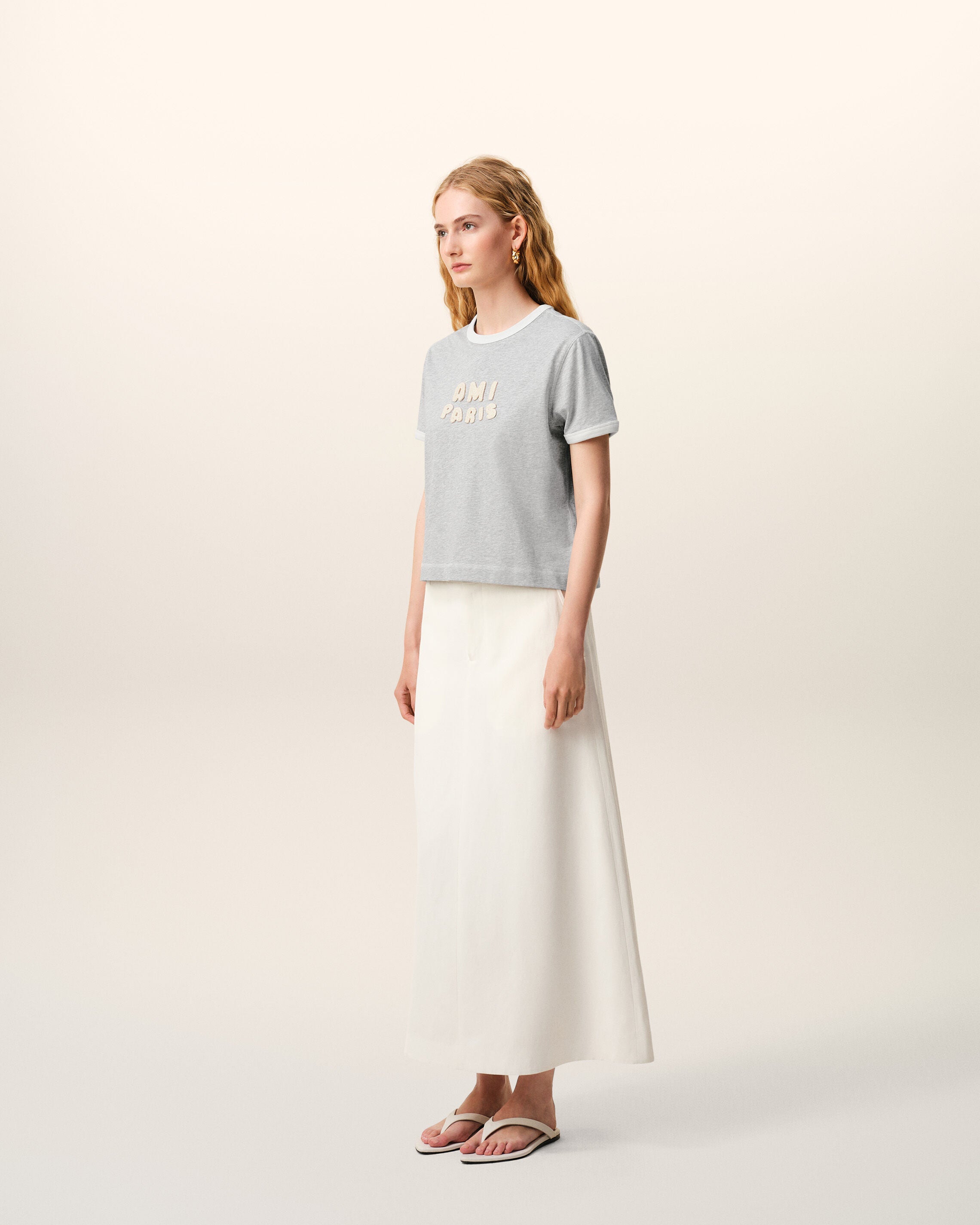 Grey Cotton Ami Paris Knitted Patch T-shirt