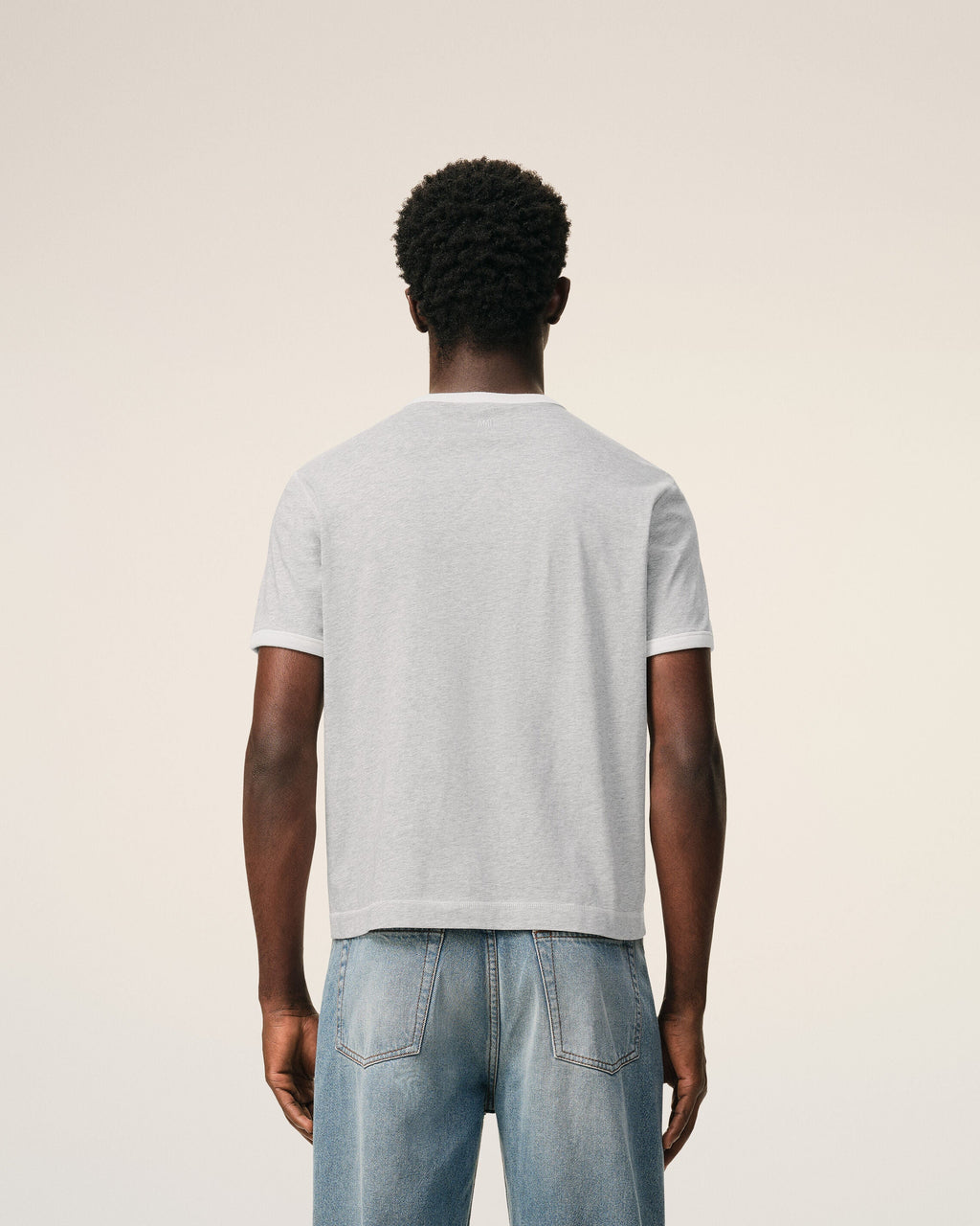 Grey Cotton Ami Paris Knitted Patch T-shirt