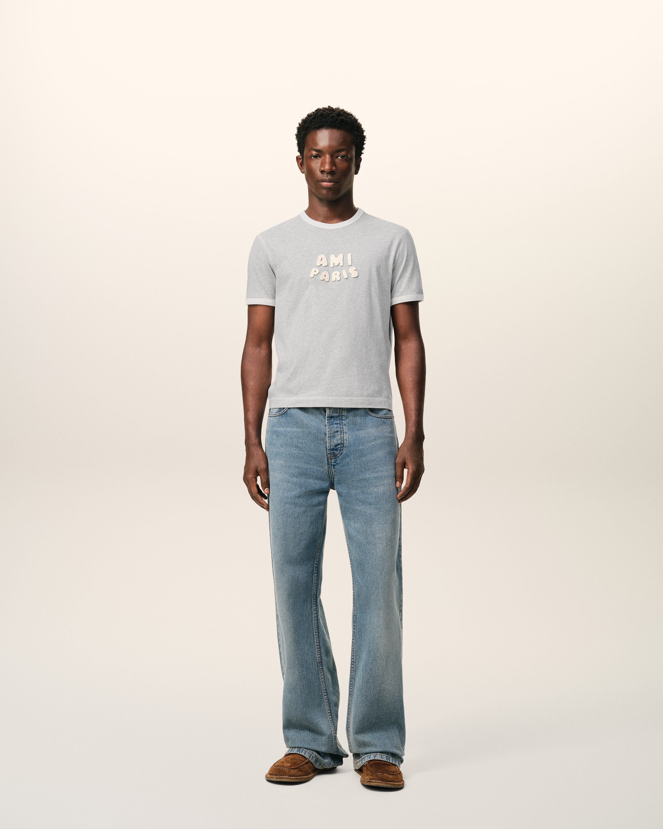 Grey Cotton Ami Paris Knitted Patch T-shirt