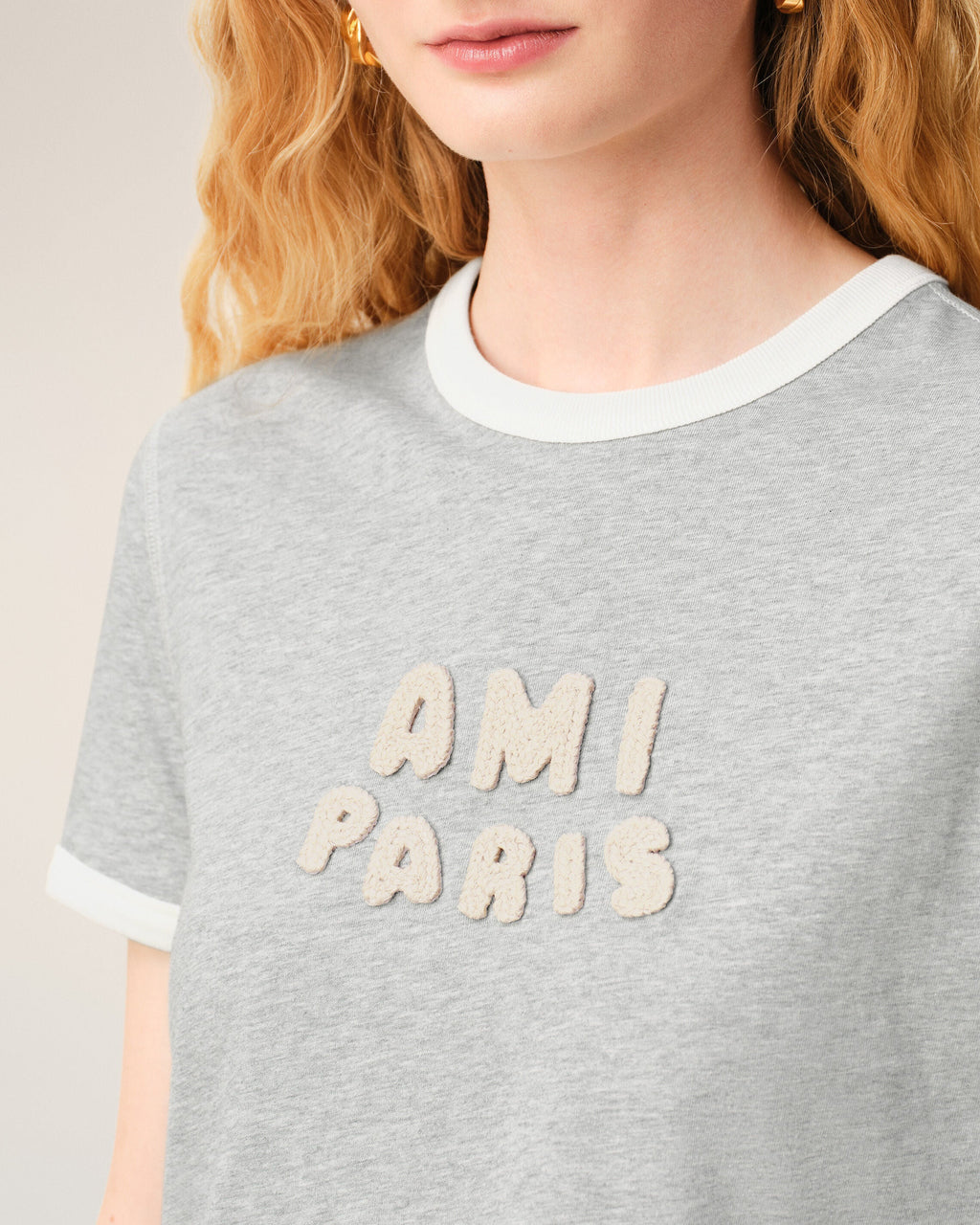 Grey Cotton Ami Paris Knitted Patch T-shirt