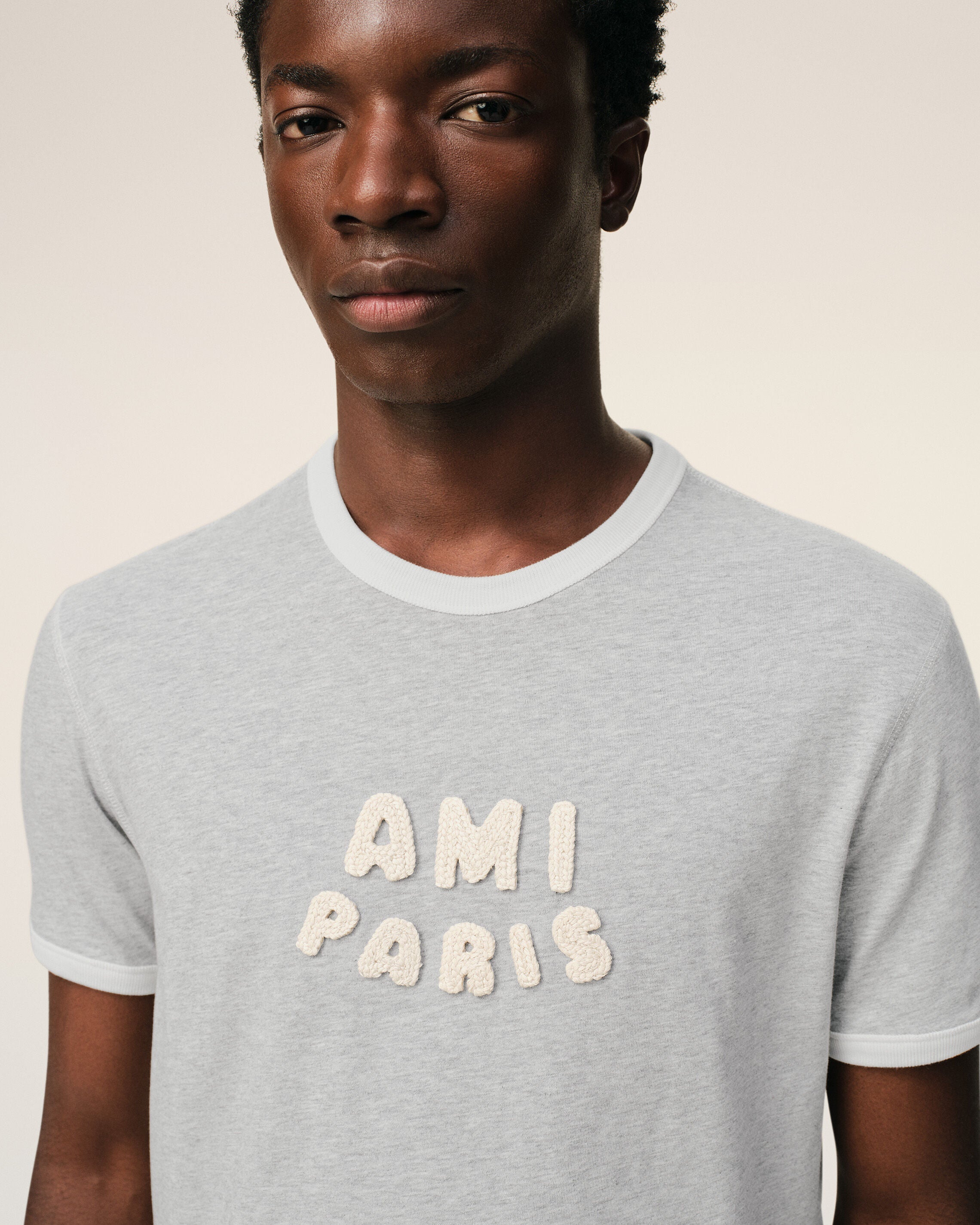 Grey Cotton Ami Paris Knitted Patch T-shirt