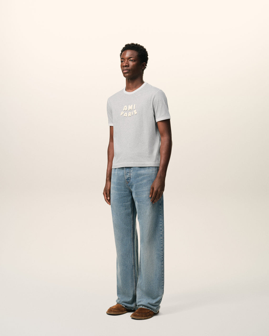 Grey Cotton Ami Paris Knitted Patch T-shirt