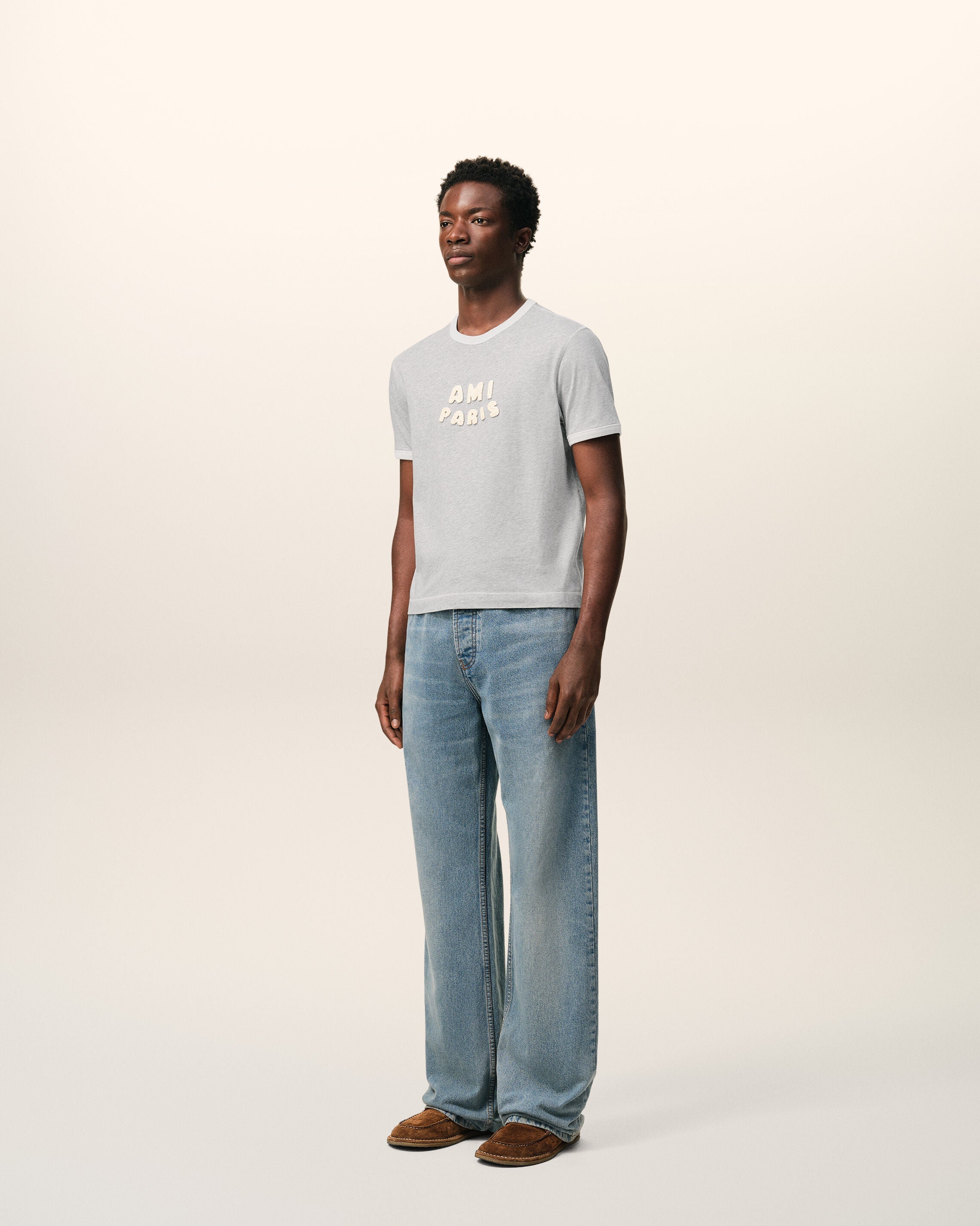Grey Cotton Ami Paris Knitted Patch T-shirt