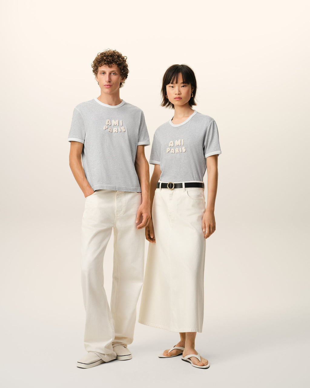 Grey Cotton Ami Paris Knitted Patch T-shirt