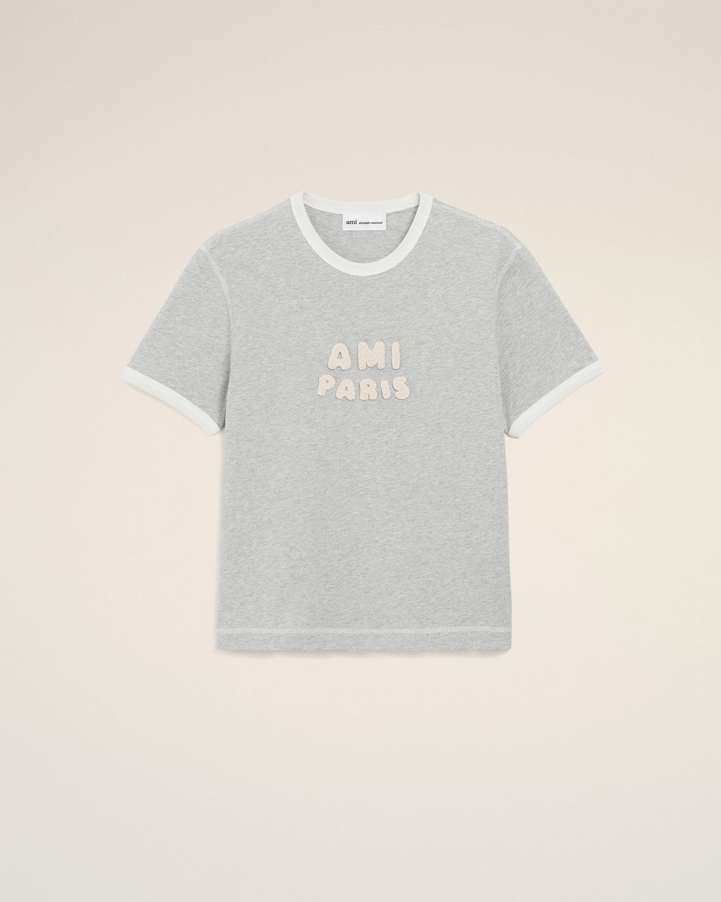 Grey Cotton Ami Paris Knitted Patch T-shirt
