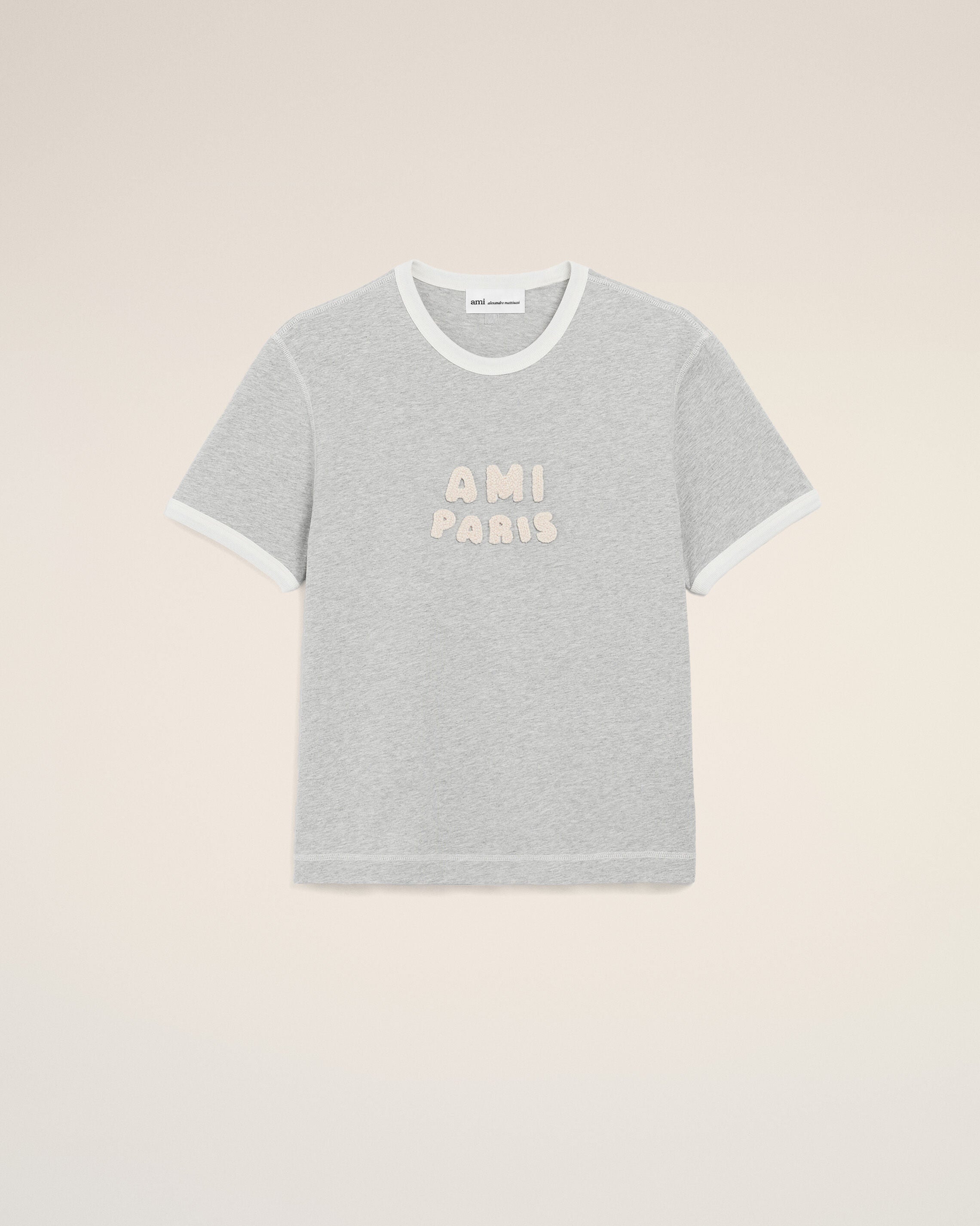 Grey Cotton Ami Paris Knitted Patch T-shirt