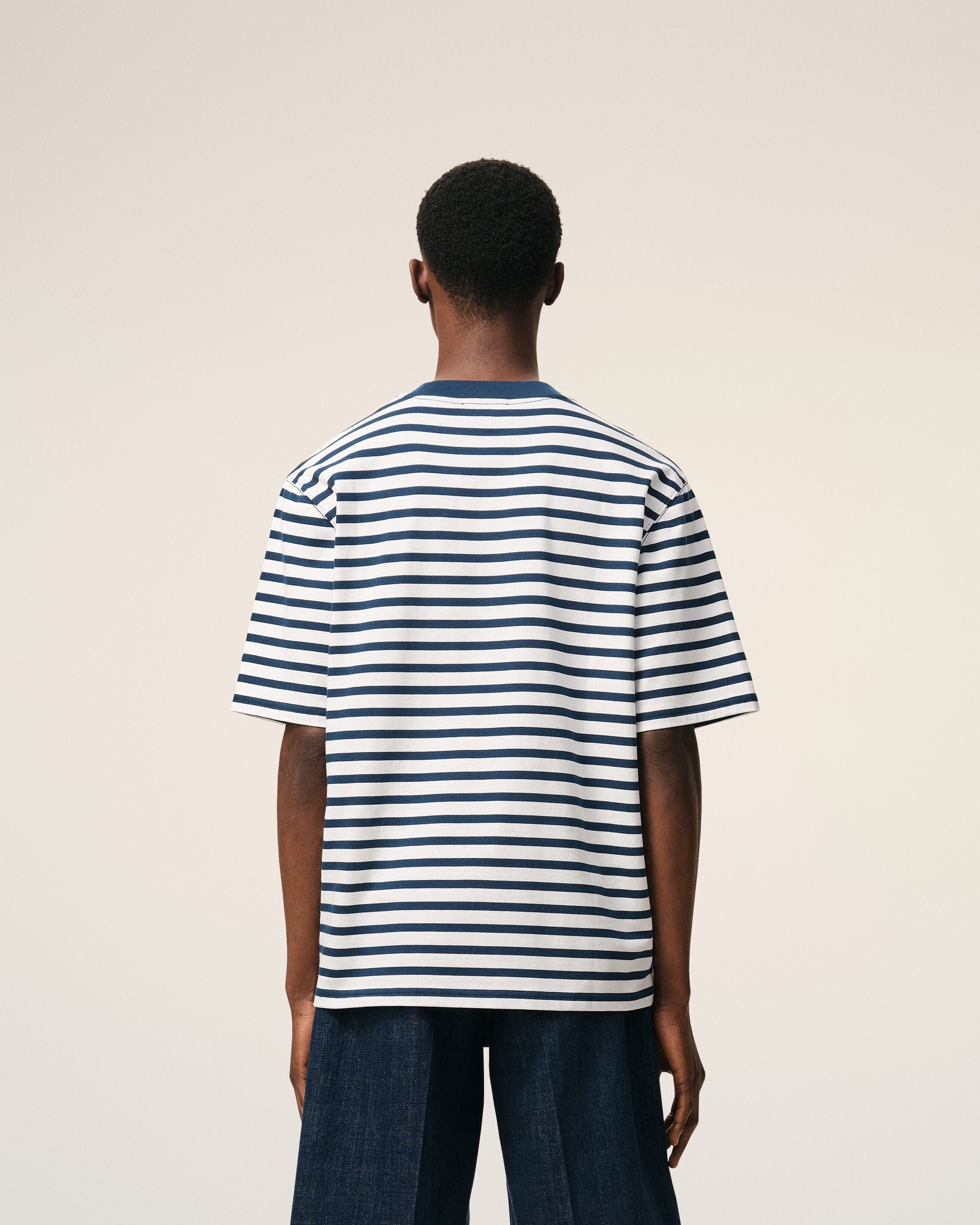 Blue Cotton Boxy Fit Mariniere Ami De Coeur T-shirt