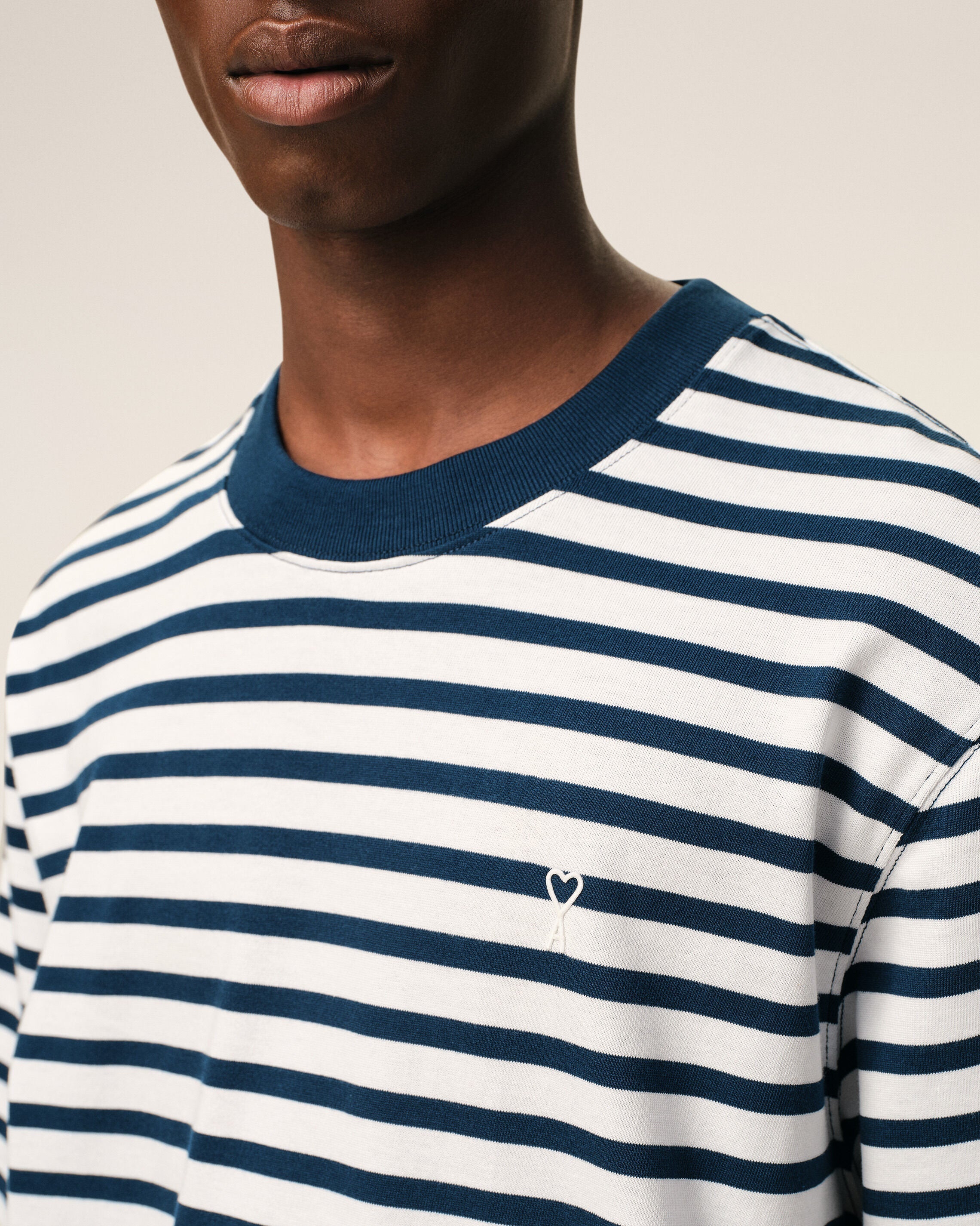 Blue Cotton Boxy Fit Mariniere Ami De Coeur T-shirt