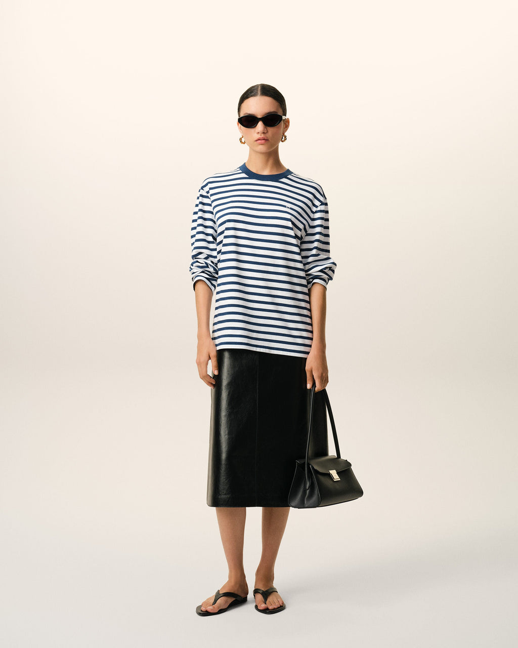 Blue Cotton Long Sleeves Mariniere Ami De Coeur T-shirt
