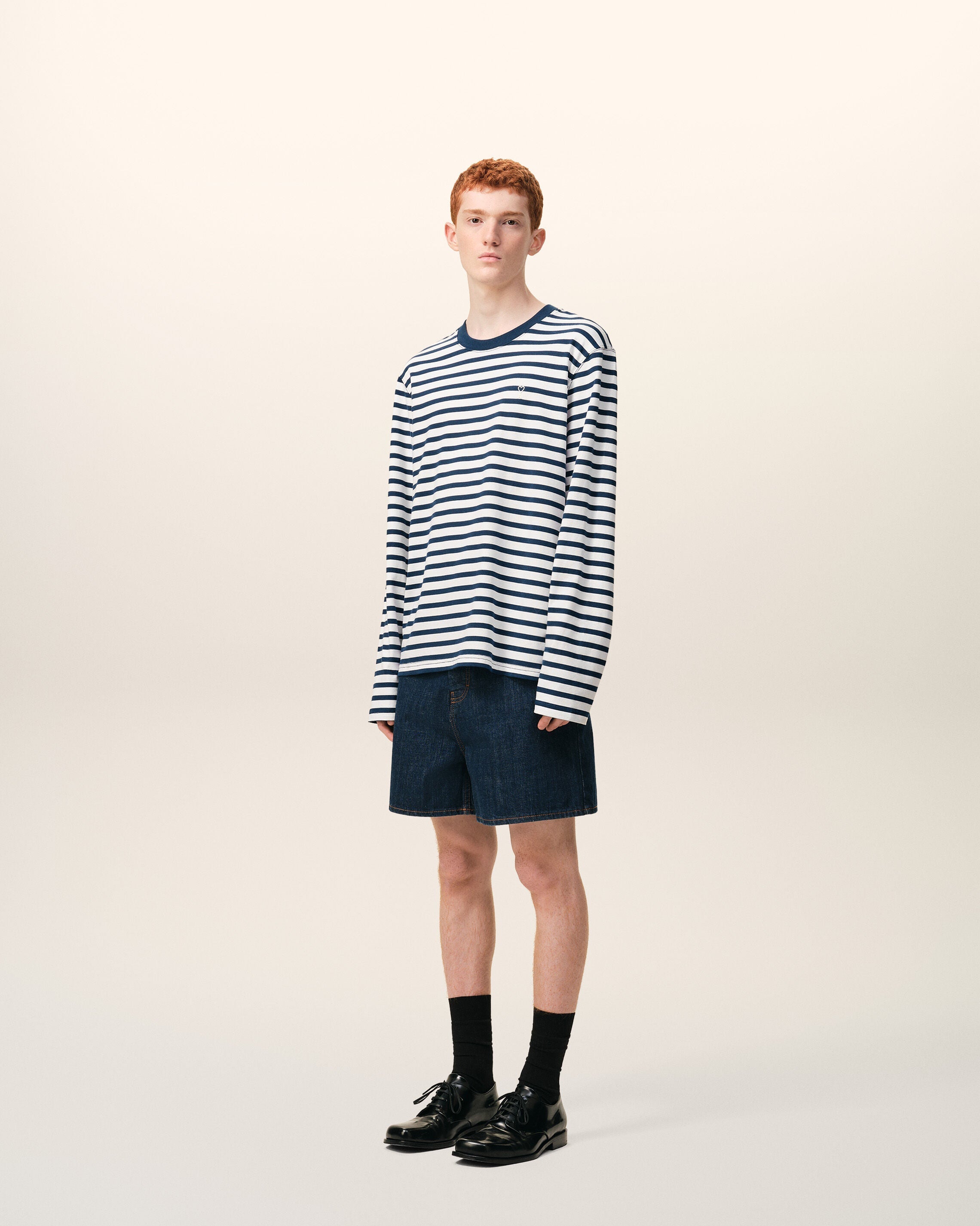 Blue Cotton Long Sleeves Mariniere Ami De Coeur T-shirt