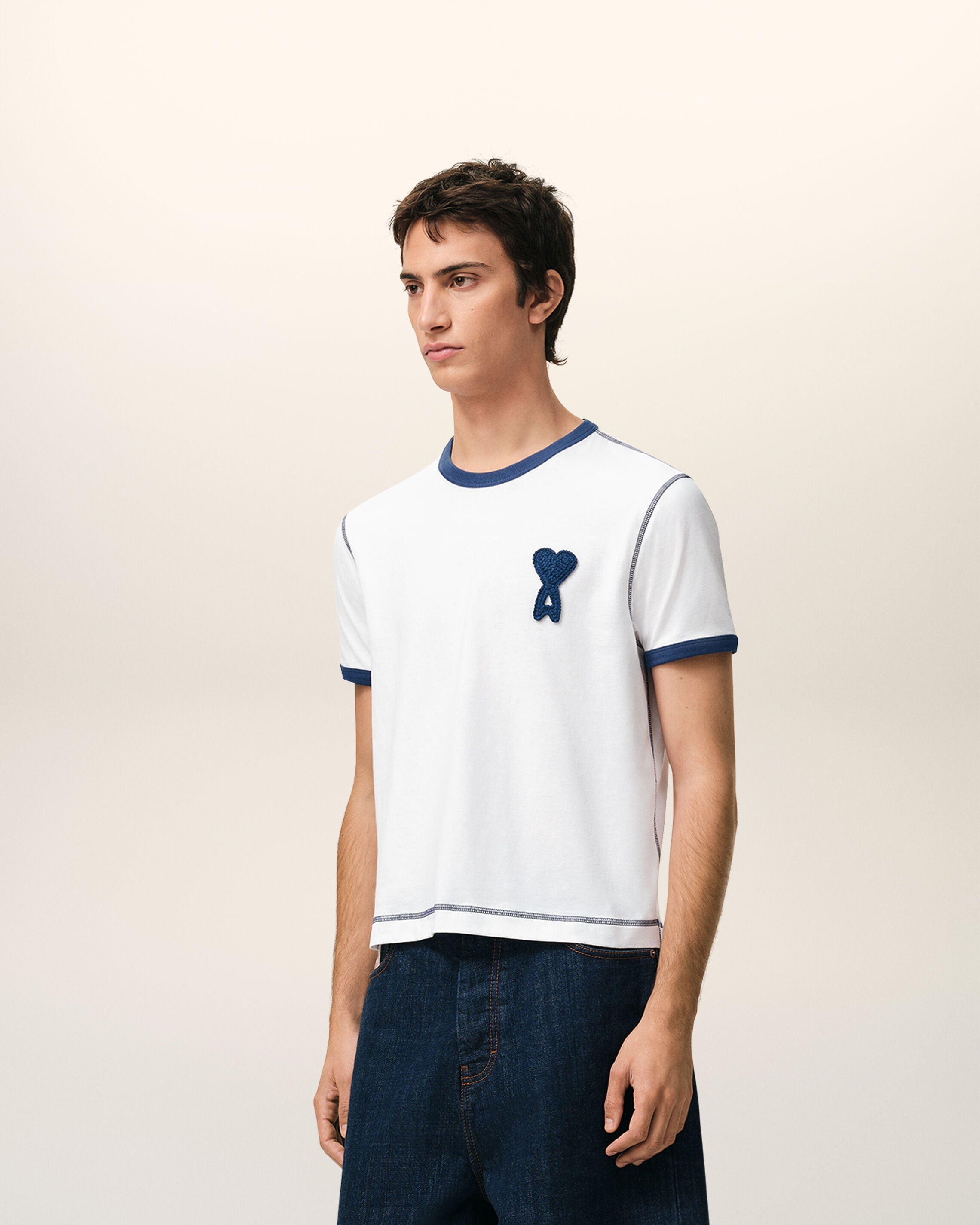 White Cotton Ami De Coeur Knitted Patch T-shirt