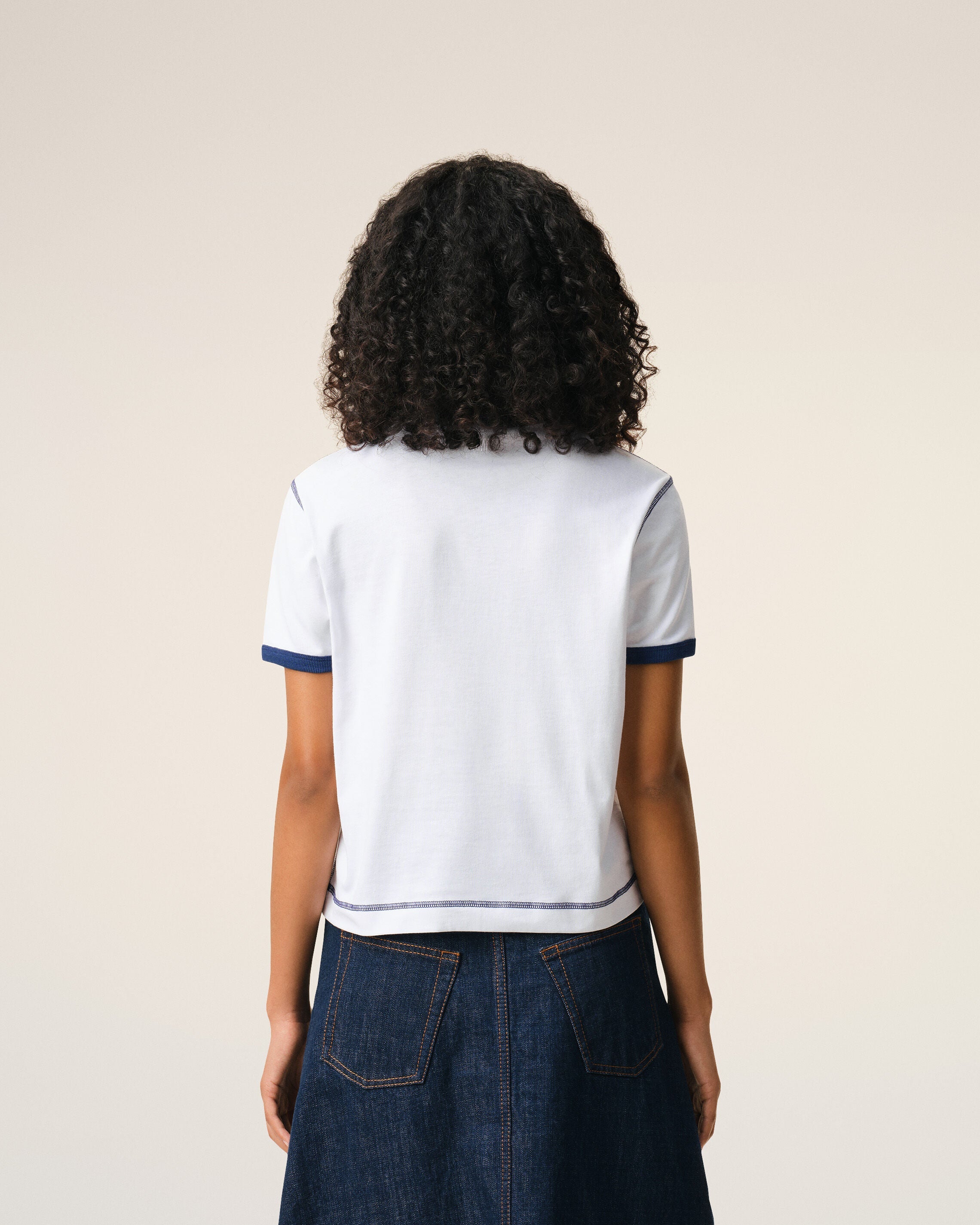 White Cotton Ami De Coeur Knitted Patch T-shirt