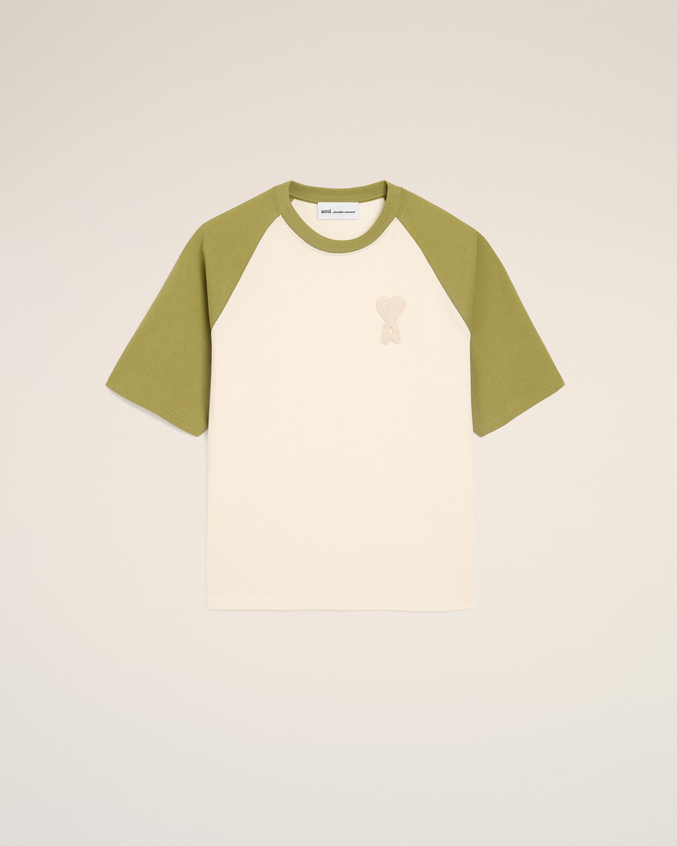 White And Green Cotton Ami De Coeur Knitted Patch T-shirt