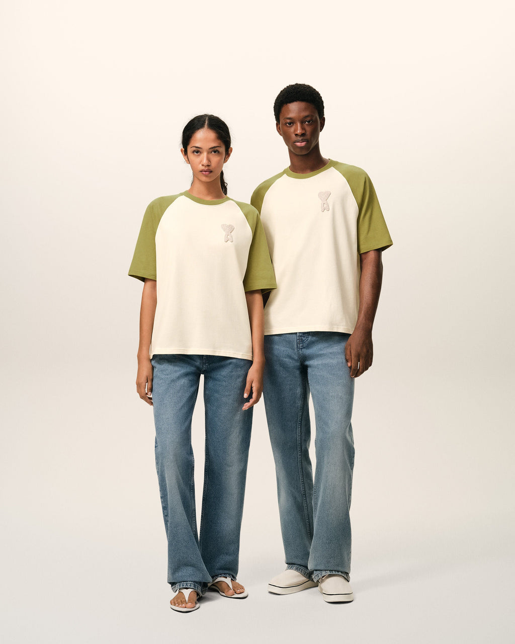 White And Green Cotton Ami De Coeur Knitted Patch T-shirt