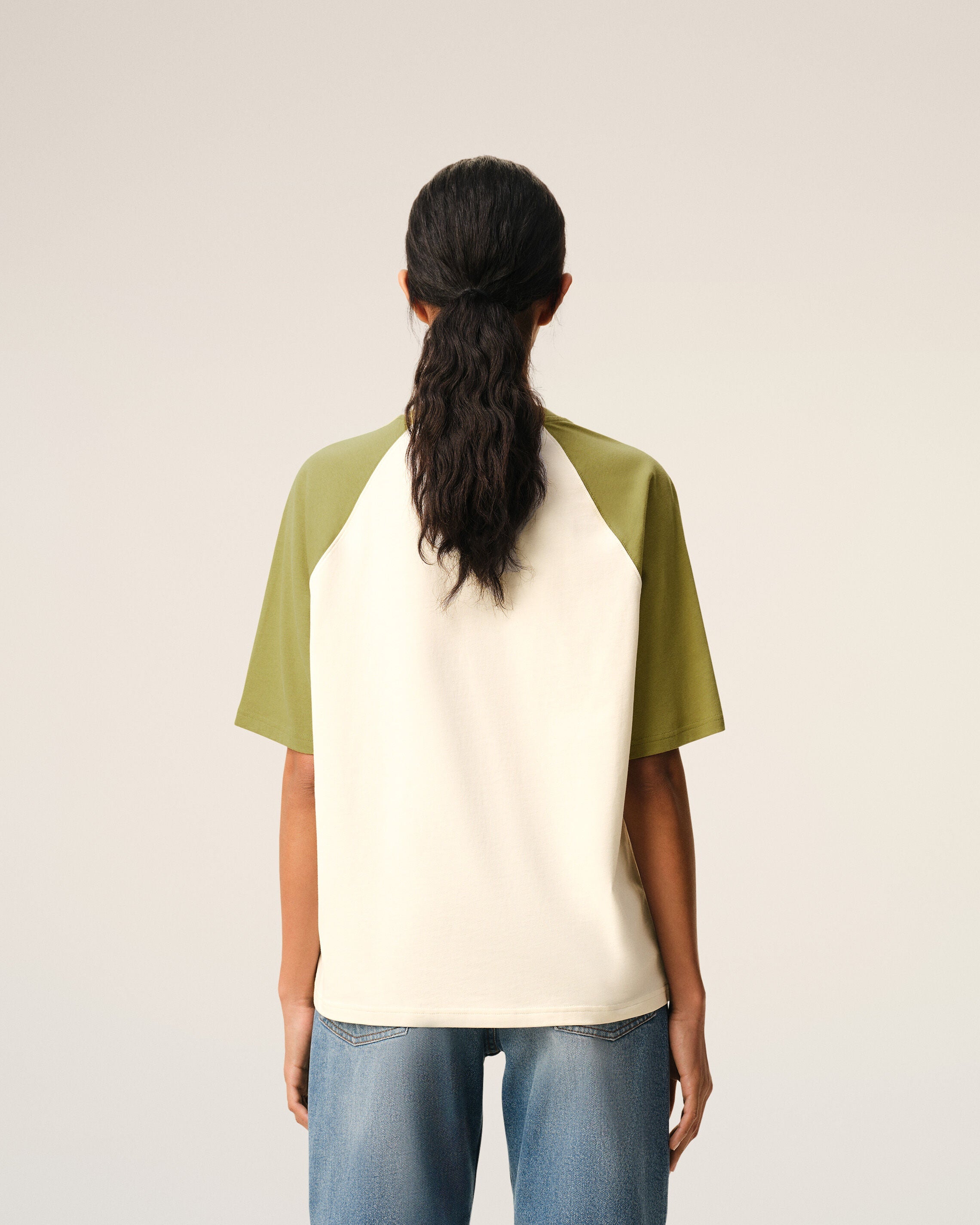 White And Green Cotton Ami De Coeur Knitted Patch T-shirt
