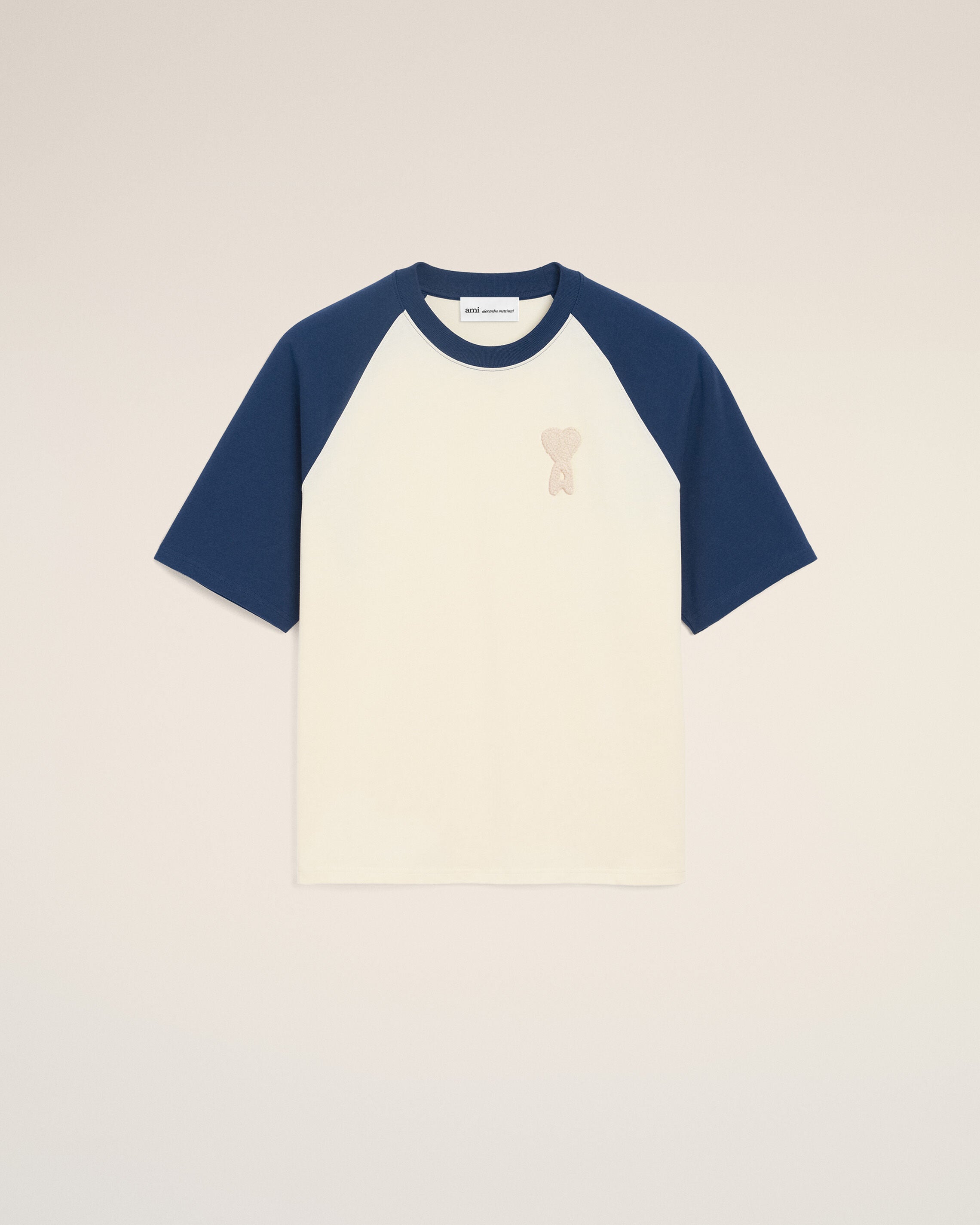 White And Blue Cotton Ami De Coeur Knitted Patch T-shirt