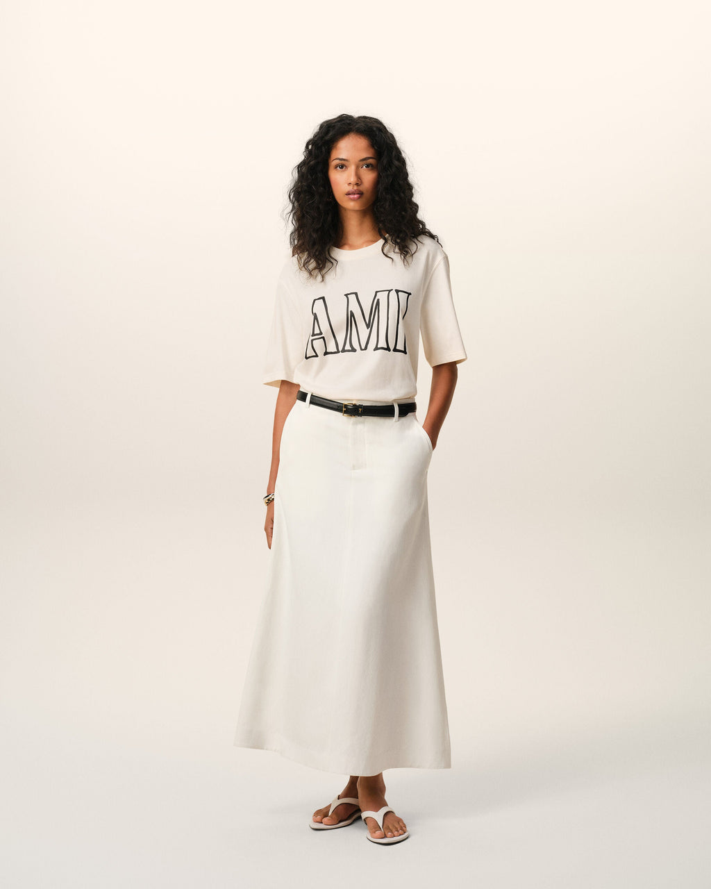 White Cotton Ami Paris Print T-shirt