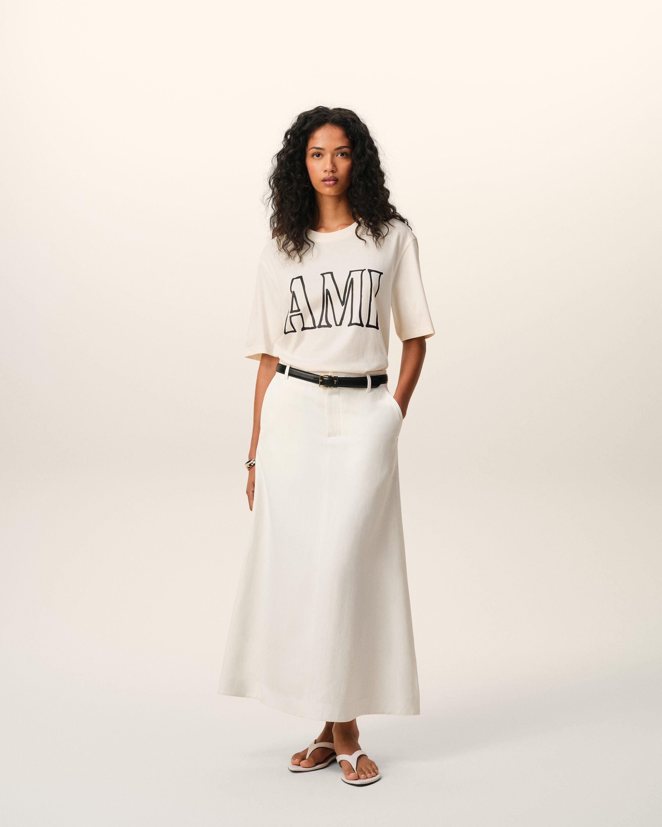 White Cotton Ami Paris Print T-shirt