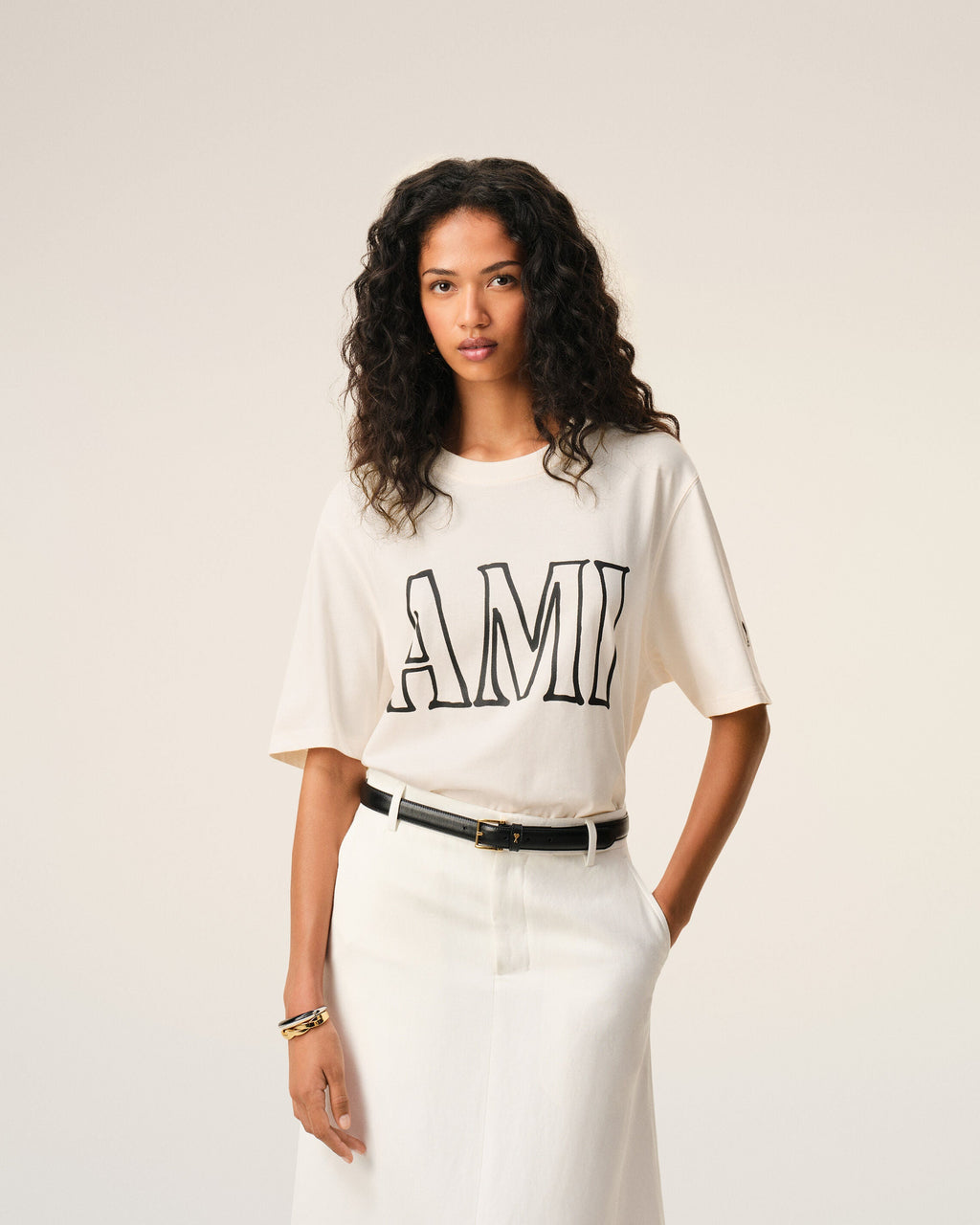White Cotton Ami Paris Print T-shirt