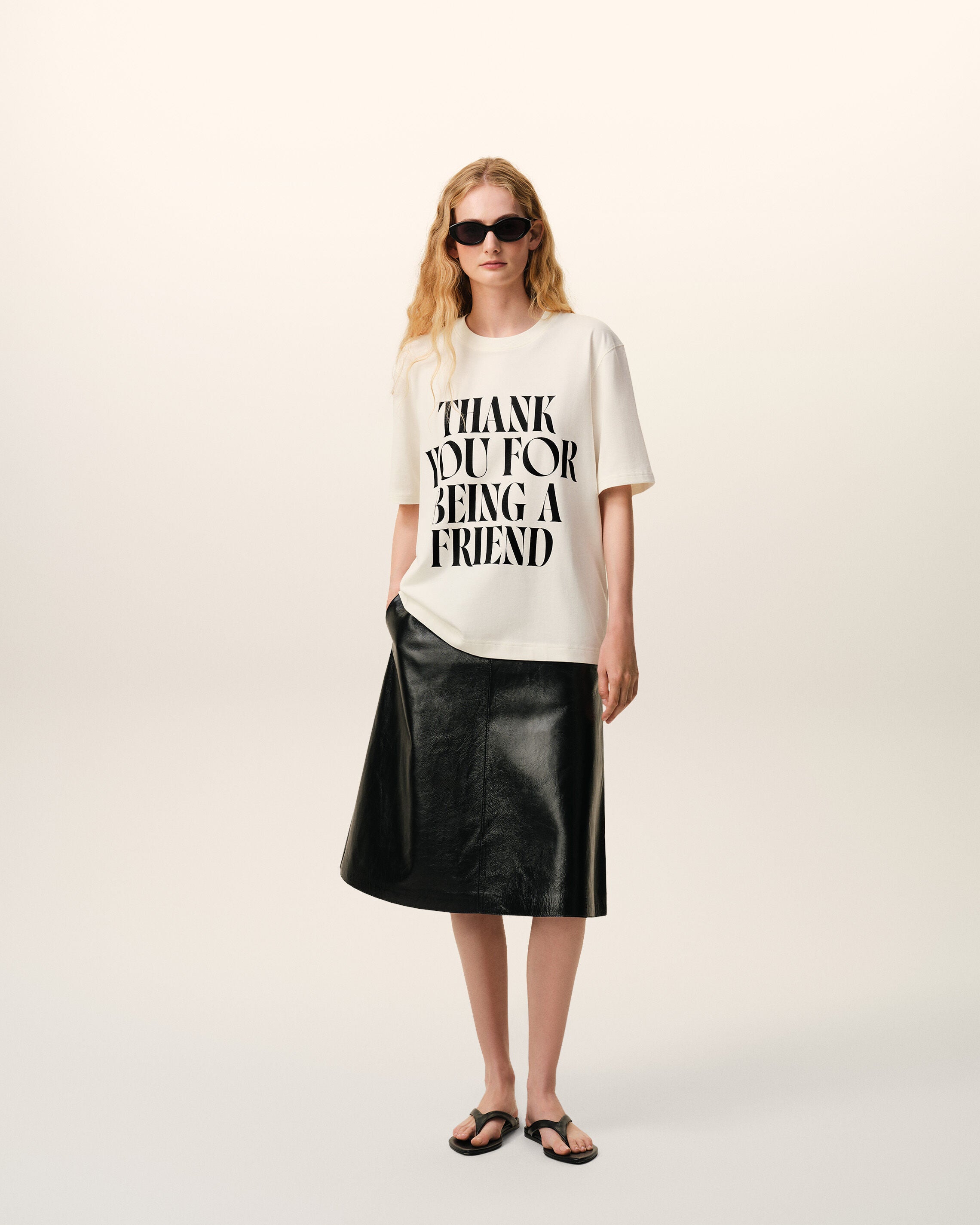 White Cotton Thank You For Being A Friend Print T-shirt