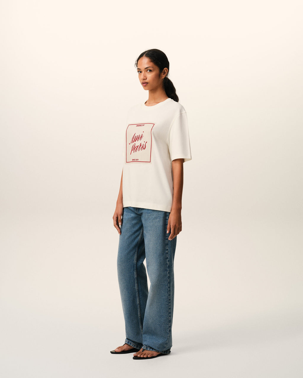 White Cotton Ami Paris Heritage Print T-shirt